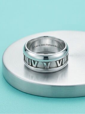 Retired Tiffany & Co. Atlas 2003 Groove Wide Band Ring 925 Silver Sz 49